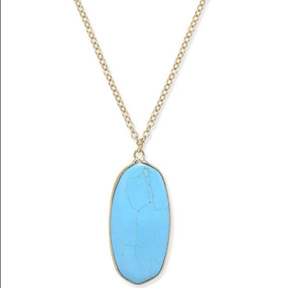 π NWT! Blue Oval Stone Pendant Necklace - Picture 1 of 5